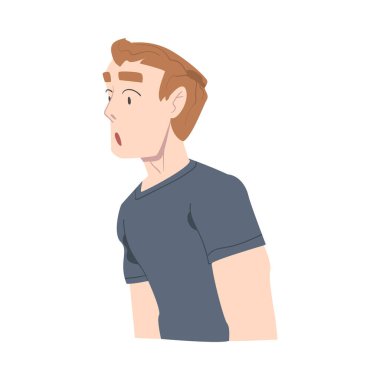 Şaşırmış Adam, Genç Adam Şok Olmuş ve Korkmuş Çizgi Film Tarzı Vektör İllüzyonu