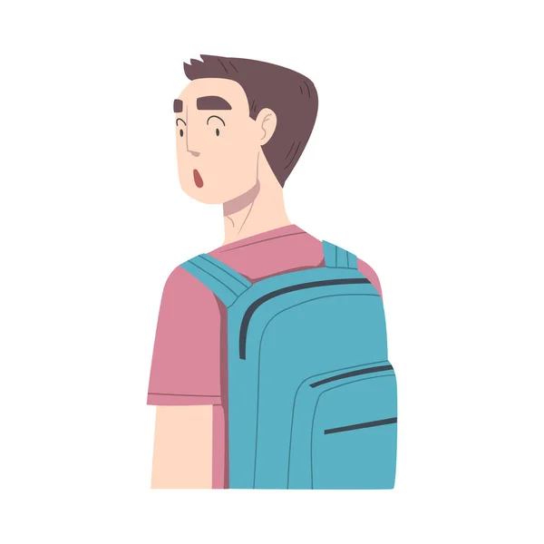 Surprised Guy, Male Student Character with Backpack Looking Shocked Cartoon Style Vector Illustration — Stock Vector