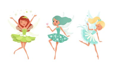 Kanatları Olmuş Şirin Kız Perileri, Pastel Renklerin Güzel Çiçekli Elbiseleriyle Uçan Güzel Kızlar Çizgi Film Gösterimi