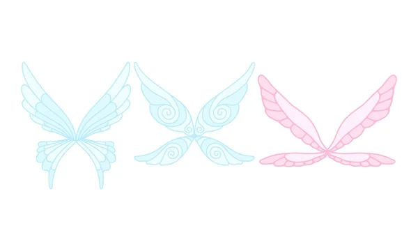 Beautiful Fairy Wings Collection Set, Fantasy Butterfly Wings of Pastel Colors Cartoon Vector Illustration — Stock Vector