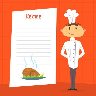 Komik Aşçı Karakteri Boş Yemek Tarifi, Tarifler Kitabı Çizgi Roman Vektör İllüzyonu