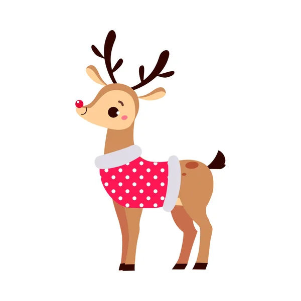 Adorable Christmas Fawn Character, Merry Xmas and New Year, Happy Winter Holidays Concept Cartoon Style Vector Illustration — Stock Vector