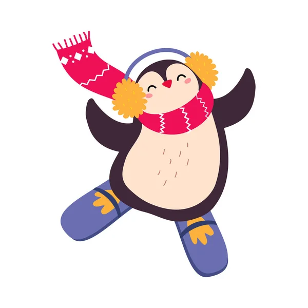 Χριστούγεννα Penguin Cartoon Character, Καλά Χριστούγεννα και Ευτυχισμένο το Νέο Έτος Cartoon Style Εικονογράφηση διάνυσμα — Διανυσματικό Αρχείο