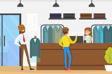 Kuru Temizleme Servisi, Kadın Çalışan Müşterilere Temiz Giysi Veren Çizgi Film Vektör İllüstrasyonu