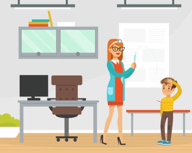 Doktor Pediatrist Klinikte Hasta Çocuğa İğne Yapıyor, Tıbbi Bakım ve Tedavi Vektör İllüstrasyonu