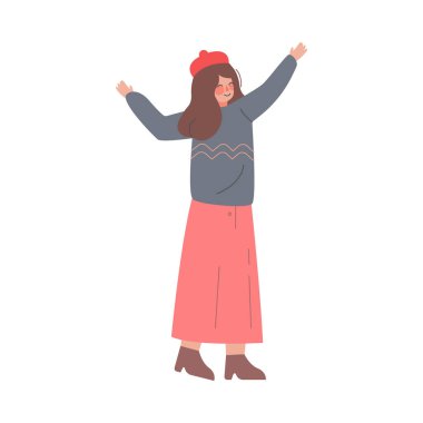 Ayakta Duran Kız, Eğlenen Kişi, Başarıyı Kutlayan Kişi, Seçim Özgürlüğü Karikatür Biçimli Vektör İllüstrasyonu