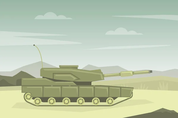 Tanque militar moderno na paisagem do deserto Ilustração vetorial plana —  Vetores de Stock