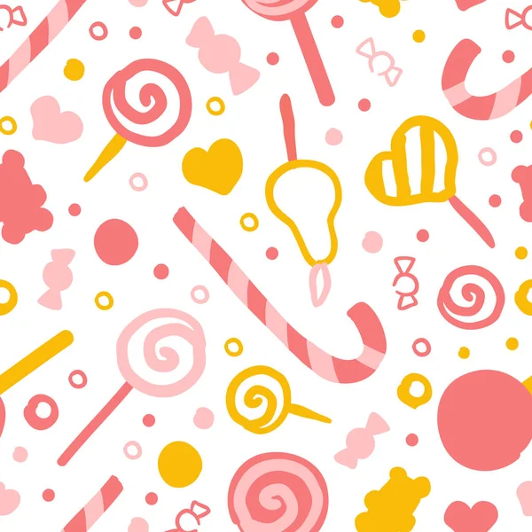 Smaczne słodycze Płynny wzór, Słodkie desery mogą być używane do tekstyliów, tapety, papieru do pakowania, Kontekst Projekt kreskówki Wektor ilustracji — Wektor stockowy