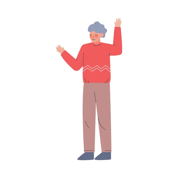 Mann im Stehen, Mann mit erhobenen Händen, der Spaß hat, Erfolg feiert, Konzept der Wahlfreiheit Cartoon Style Vector Illustration — Stockvektor