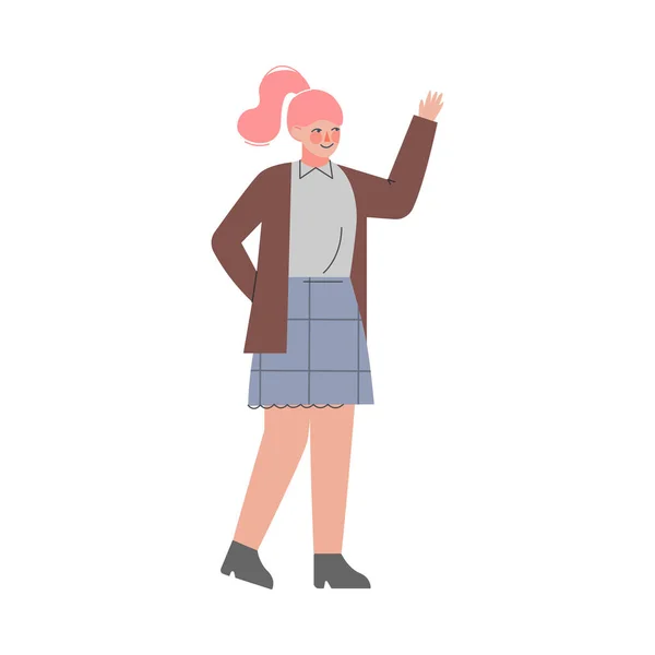 Mädchen mit erhobener Hand, weibliche Person mit erhobener Hand Volunteering, Voting, Freedom of Choice Konzept Cartoon Style Vector Illustration — Stockvektor