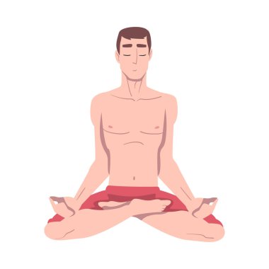 Padmasana 'da oturan çapraz bacaklı genç adam veya Lotus Pozisyon Vektörü İllüstrasyonu