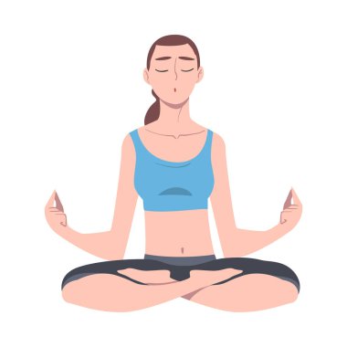Padmasana 'da oturan çapraz bacaklı genç kadın veya Lotus Pozisyon Vektörü İllüstrasyonu