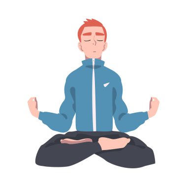 Pranayama 'da Meditasyon Erkeği Nilüfer Pozisyonu Vektör İllüstrasyonunda Oturuyor