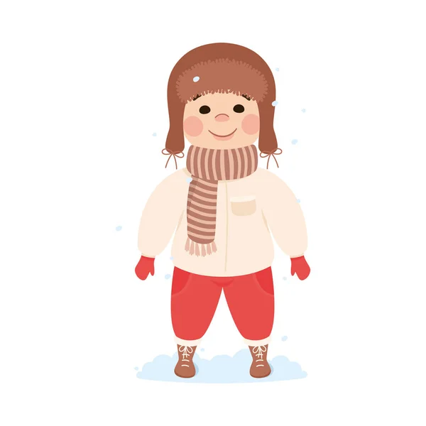 Niño lindo caminando y disfrutando de vacaciones de invierno Vector Ilustración — Vector de stock