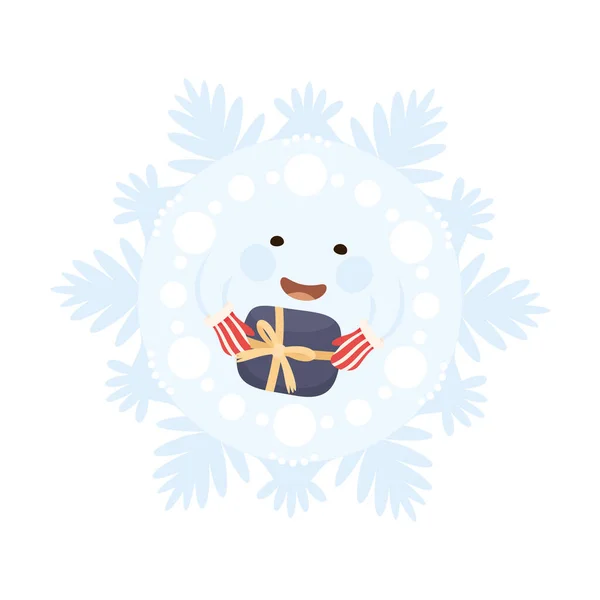 Blanco congelado copo de nieve celebración caja de regalo Vector ilustración — Vector de stock