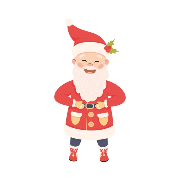 Père Noël debout avec barbe blanche comme illustration vectorielle de personnage de nouvelle année — Image vectorielle
