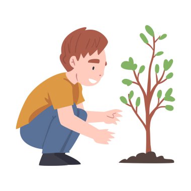 Toprak Vektörü Resimlerinde Ağaç Kabuğu Büyüyen Küçük Çocuk