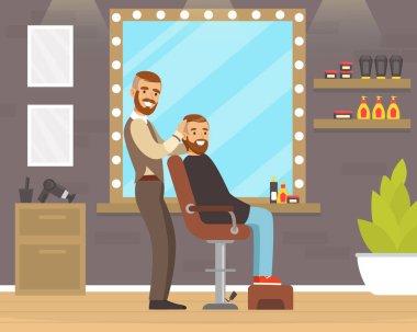 Man Berber Saç Kesme ve Saç Vektörü İllüstrasyonu