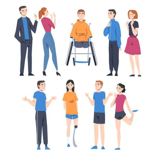 People Character with Disabilities Applying for Jobs and Rejected by Employer Vector Illustration Set — Stock Vector