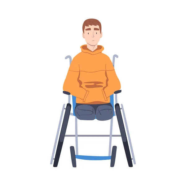 Handicapped Young Man in Wheelchair Feeling Sad Vector Illustration — Stock Vector