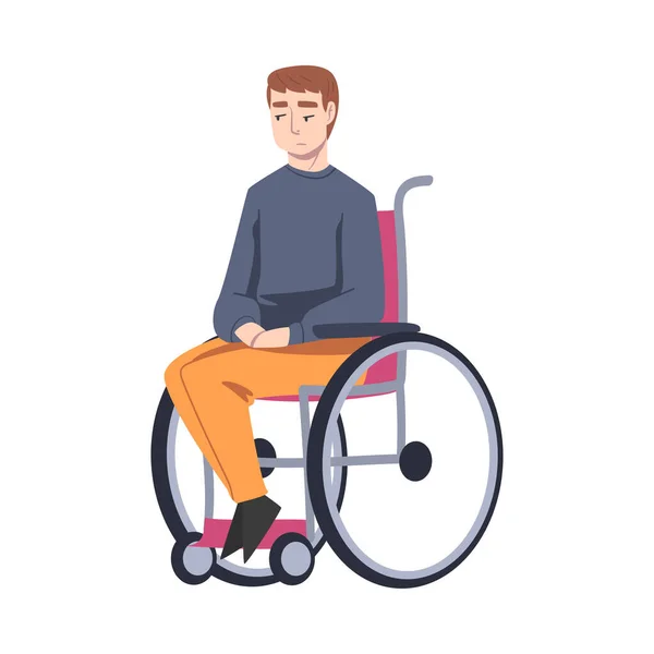 Handicapped Young Man in Wheelchair Feeling Sad Vector Illustration — Stock Vector