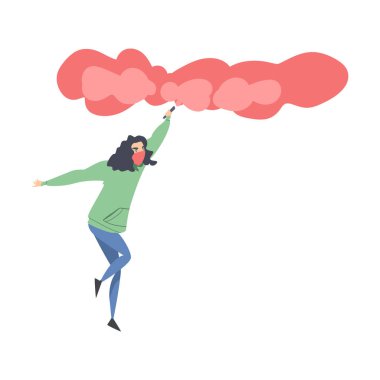 Kapalı Yüzlü Saldırgan Radikal Adam Duman Bombası Çizimi