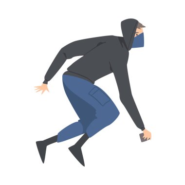 Kapalı Yüzlü Saldırgan Radikal Adam Sokak Riot Vector İllüstrasyonuna Bağlandı