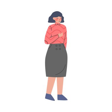 Gülen Kadın Karakteri Yağmurlu Gün Vektör Resimlerinde Dışarıda Duruyor