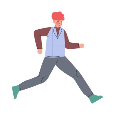 Flushed Man Character Running in a Hurry and Hasten Somewhere Vector Illustration clipart