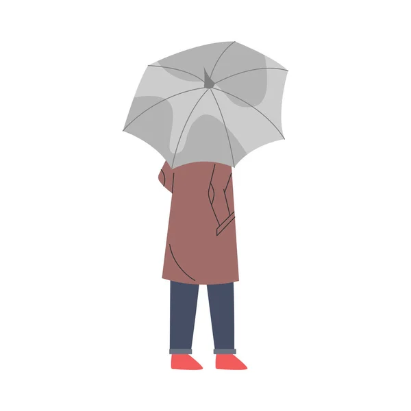 Uomo con ombrello che cammina lungo la strada Vector Illustrazione — Vettoriale Stock