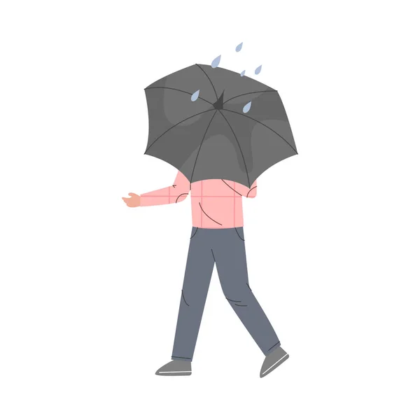傘を持ってストリートベクトルイラストに沿って歩く若い男 — ストックベクタ
