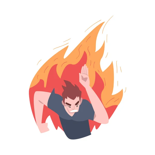 Running Man in Flame, Stress, Burnout, Emocional Problems Concept Cartoon Style Vector Illustration — Stockový vektor