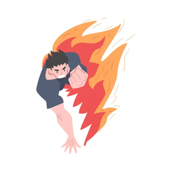 Running Man in Flame, Burning Fury, Stress, Burnout, Emotional Problems Concept Cartoon Style Vector Illustration — Stock Vector