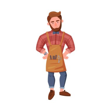 Profesyonel Sakallı Erkek Berber Karakteri, Kuaför Salonu, Kuaför Stüdyosu Çizgi Film Gösterimi