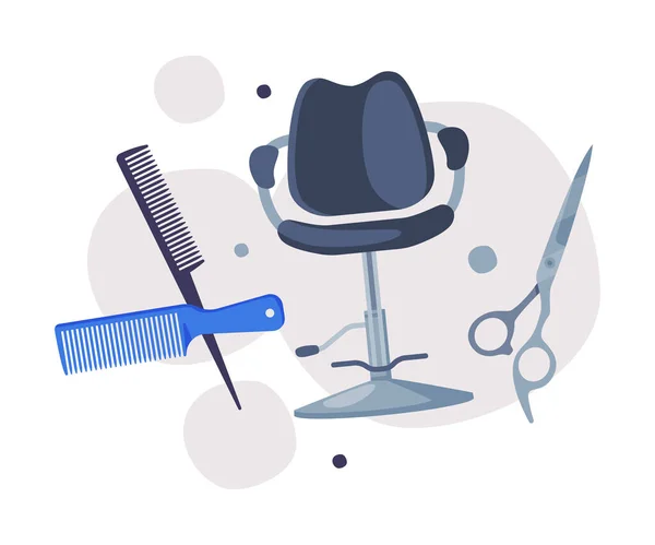 Hairdresser Tools Set, Barber Supplies for Styling Professional Haircut, Scissors, Comb, Barber Chair Cartoon Vector Illustration. — Stock Vector