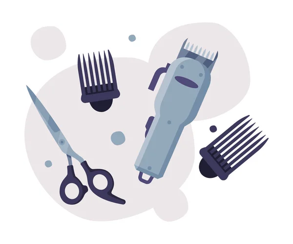 Conjunto de ferramentas de cabeleireiro, Suprimentos de barbeiro para corte de cabelo profissional de estilo, Cortador de cabelo, Tesoura Cartoon Vector Ilustração — Vetor de Stock
