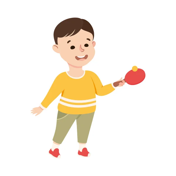 Lindo niño jugando al tenis de mesa, Kid Doing Sports, Concepto de estilo de vida saludable activo Dibujos animados Estilo Vector Ilustración — Vector de stock