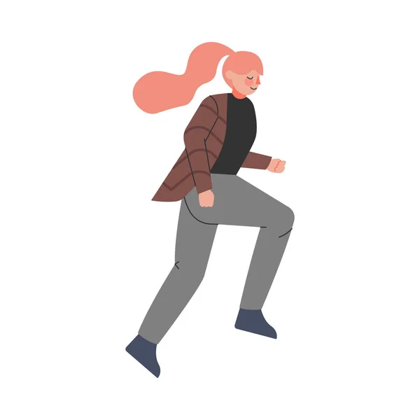 Junge Frau trottet und läuft in Eile voraus — Stockvektor