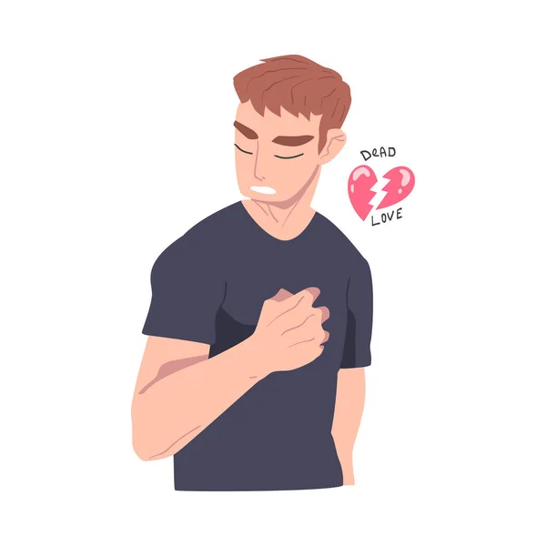 Hombre frustrado con corazón roto sintiendo agonía debido al amor infeliz Vector Illustration — Vector de stock