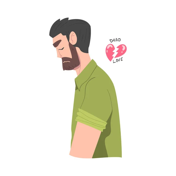 Frustrated Bearded Man with Broken Heart Feeling Agony Because of Unhappy Love Vector Illustration — Stock Vector
