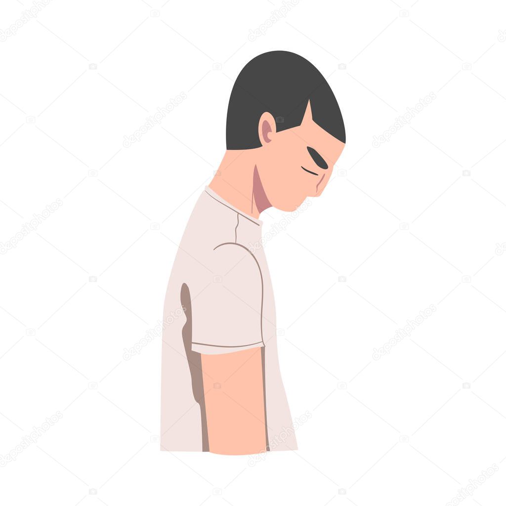 Sad Male Character Suffering Because of Lost Love and Heartbreak Vector Illustration