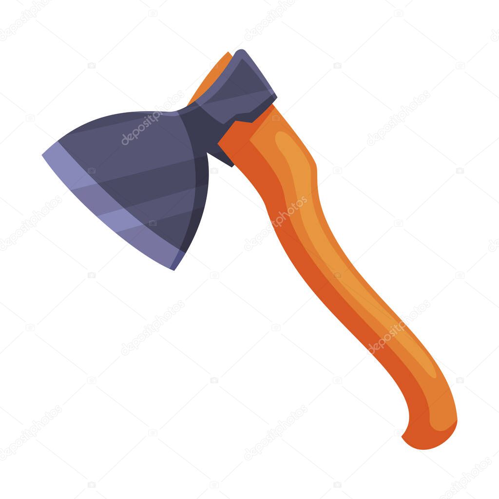 Axe with Steel Head or Blade and Wooden Handle Vector Illustration