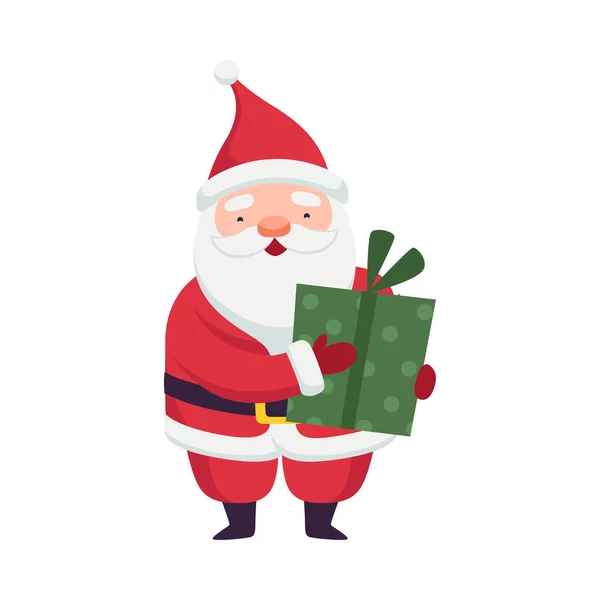 Święty Mikołaj z białą brodą jako bożonarodzeniowy charakter gospodarstwa opakowane pudełko Wektor ilustracji — Wektor stockowy