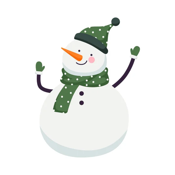 Snowman in Hat and Scarf Waving Hand Vector Illustration — Stock Vector