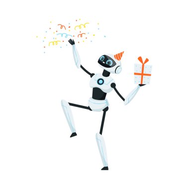 Demir Uzuvlu İnsansı veya Robotik Cihaz Doğum Günü Resmini Kutluyor