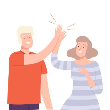 Genç Adam ve Kadın Birbirine Beşlik Çakıyor Vektör İllüzyonu