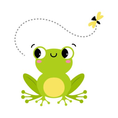 Green Frog with Protruding Eyes Watching Fly Vector Illustration vector Green Frog with Protruding Eyes Watching Fly Vector Illustration vector