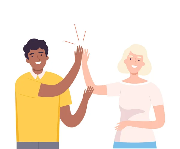 Happy African American Man Giving High Five to Woman Vector Illustration — Stockový vektor