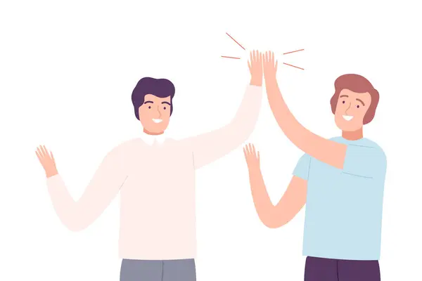 Happy Men Giving High Five to Each Other Vector Illustration — Stockový vektor