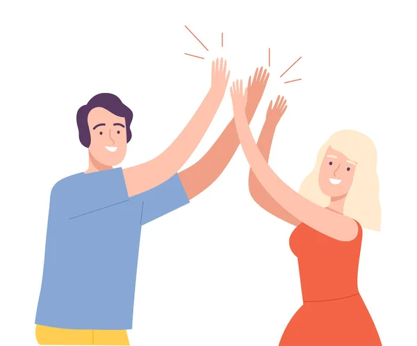 Opgewonden man en vrouw geven High Five aan elkaar Vector Illustratie — Stockvector